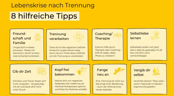 8 Tipps für die Lebenskrise nach Trennung: Freundschaft, Selbstliebe, Coaching und wie man die Trennung verarbeiten kann.