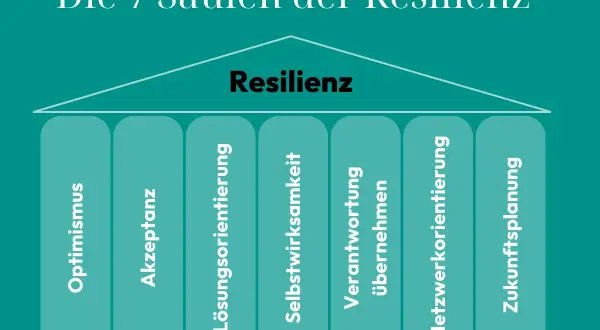 Die 7 Säulen der Resilienz: Optimismus, Akzeptanz, Lösungsorientierung, Selbstwirksamkeit, Verantwortung übernehmen, Netzwerkorientierung, Zukunftsplanung. So kann man Resilienz lernen.