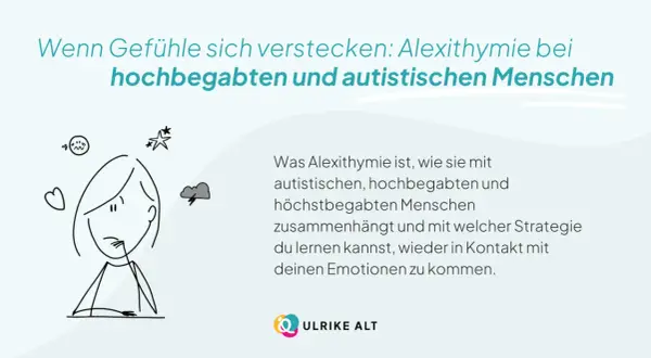 Eine Person mit vielen Symbolen für Gefühle um den Kopf. Alexithymie Ursachen bei Hochbegabten und Autisten.