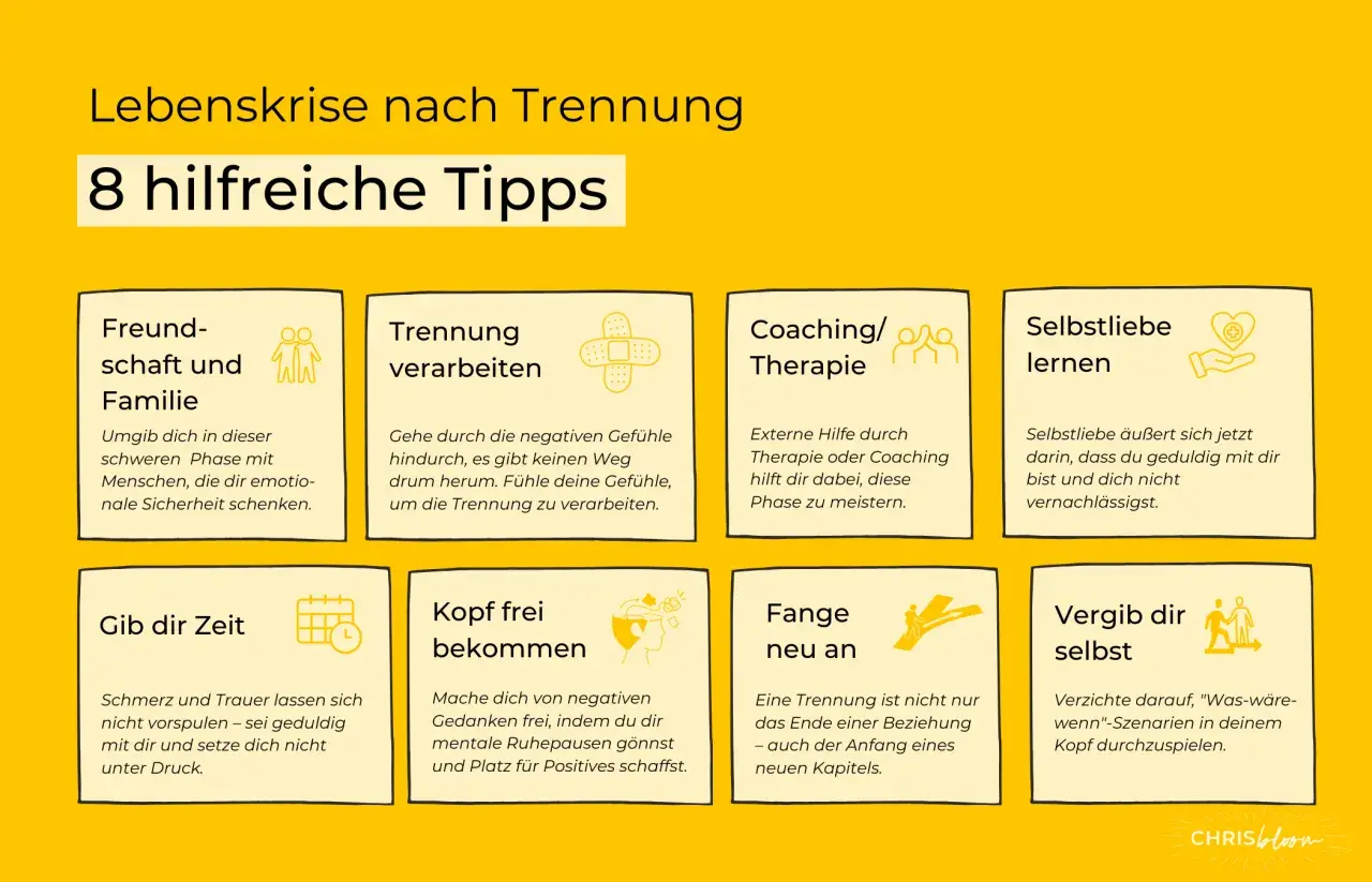 8 Tipps für die Lebenskrise nach Trennung: Freundschaft, Selbstliebe, Coaching und wie man die Trennung verarbeiten kann.