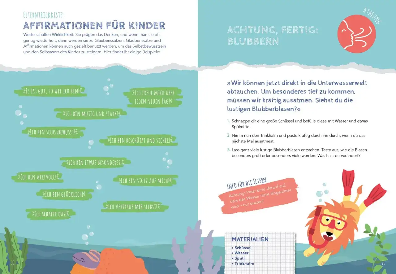 Kinder lernen, bei sich selbst zu sein, mit positiven Affirmationen wie 
