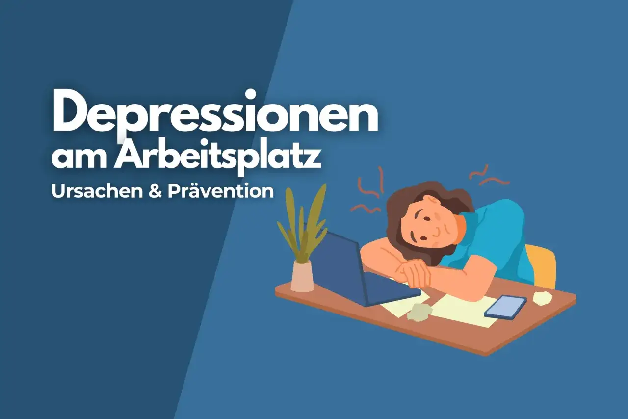 Eine erschöpfte Person liegt auf einem Schreibtisch. Der Text 