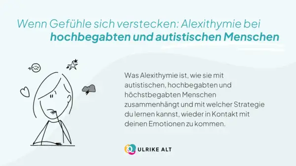 Eine Person mit vielen Symbolen für Gefühle um den Kopf. Alexithymie Ursachen bei Hochbegabten und Autisten.